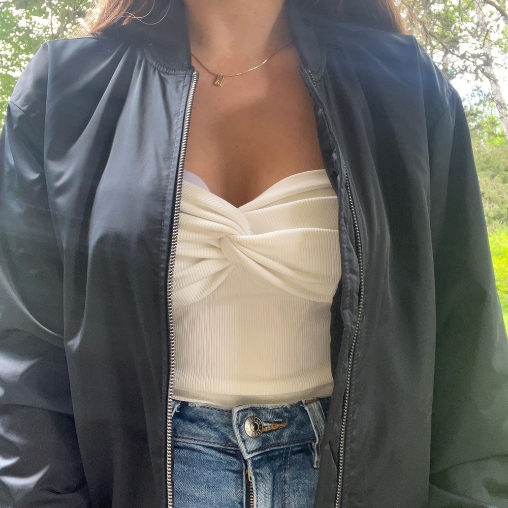 Sleek Black Bomber Jacket with Structured Fit from Hollister